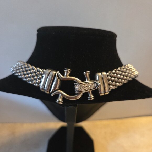 DSMK Stainless Steel Silver tone Thick Mesh Necklace Magnetic Closure Brutalist - Picture 2 of 9